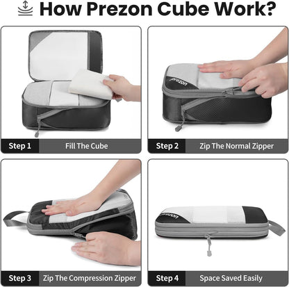 Prezon Versatile 6-Set Compression Hollow Packing Cubes, Full Open Visible Design.Space-Saving and Lightweight, Customized Cationic Material, Portable and Durable Luggage Organizer (6 Sets Black)
