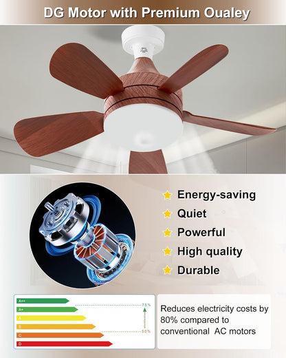 Ceiling Fans with Lights and Remote, Socket Fan Light with Remote, 2000 LM Dimmable Quiet LED Ceiling Fan, 3 Wind Speeds, for Bedroom Dining Room Closets Garages - Small Ceiling Fan (Woodgrain)