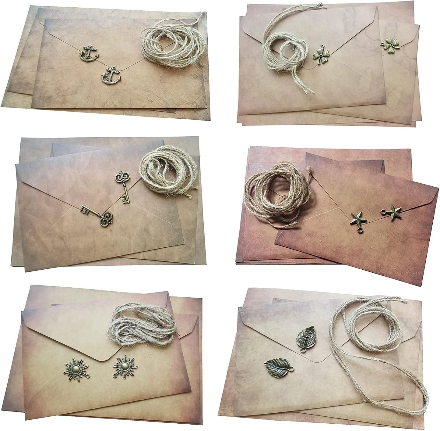 Mililanyo Vintage Paper and Envelopes - 24 Sheets of Antique Looking Papers & 12 Antique Style Envelopes -Classic Aged 6 Unique Design Printing Vintage Writing Paper