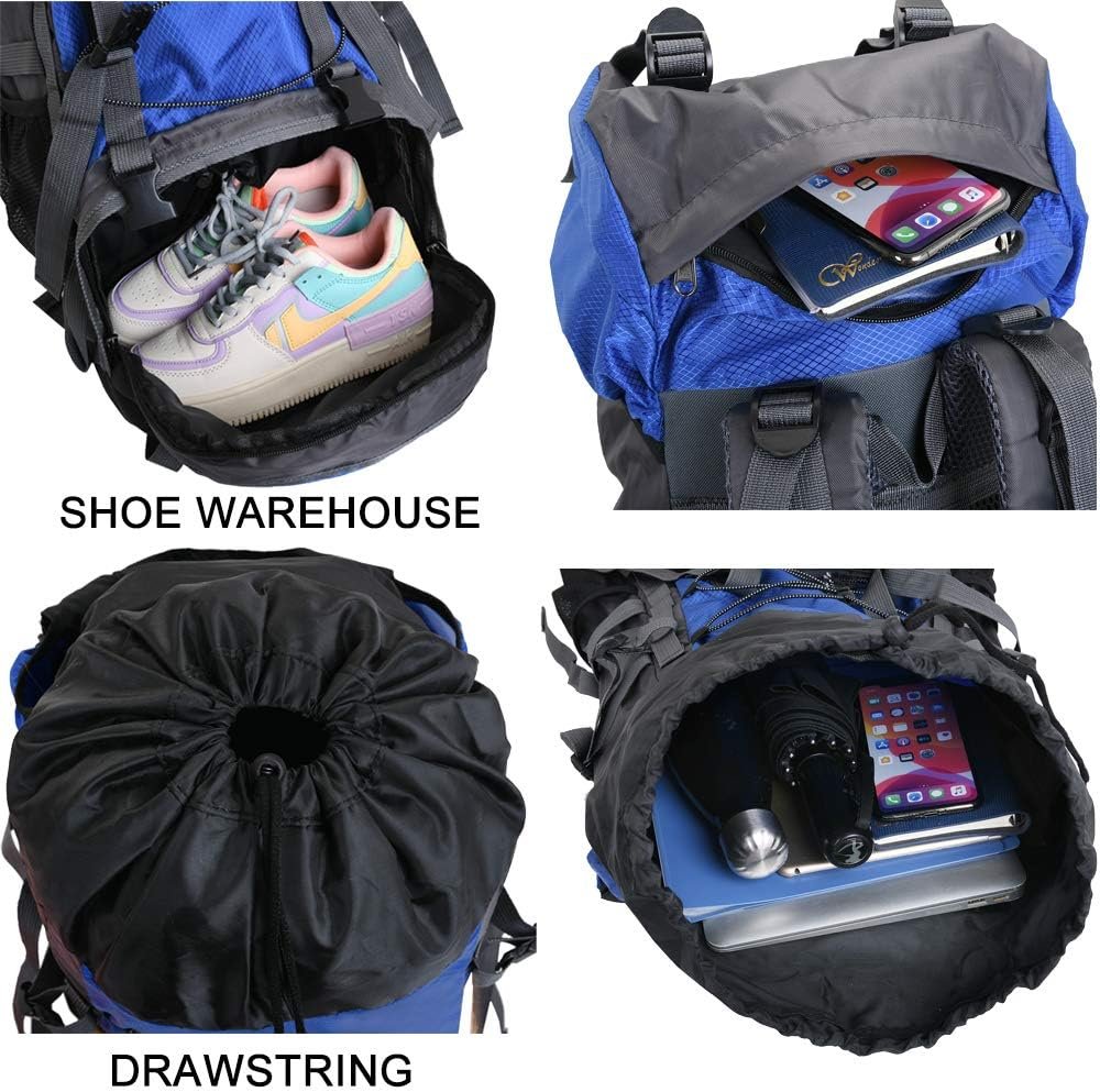 Bseash 60L Internal Frame Hiking Camping Backpack with Rain Cover, Outdoor Sport Travel Daypack for Climbing Touring