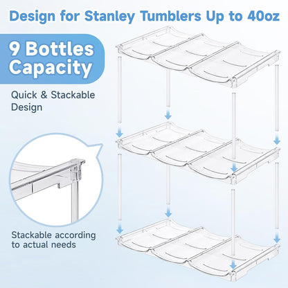 Stackable Water Bottle Organizer for Stanley 40 oz Tumbler, Water Bottle Holder for Cabinet, Pantry Kitchen Organizers and Storage for Stanley Cup Accessories, Tumbler Organizer and Wine Rack, 3Pack