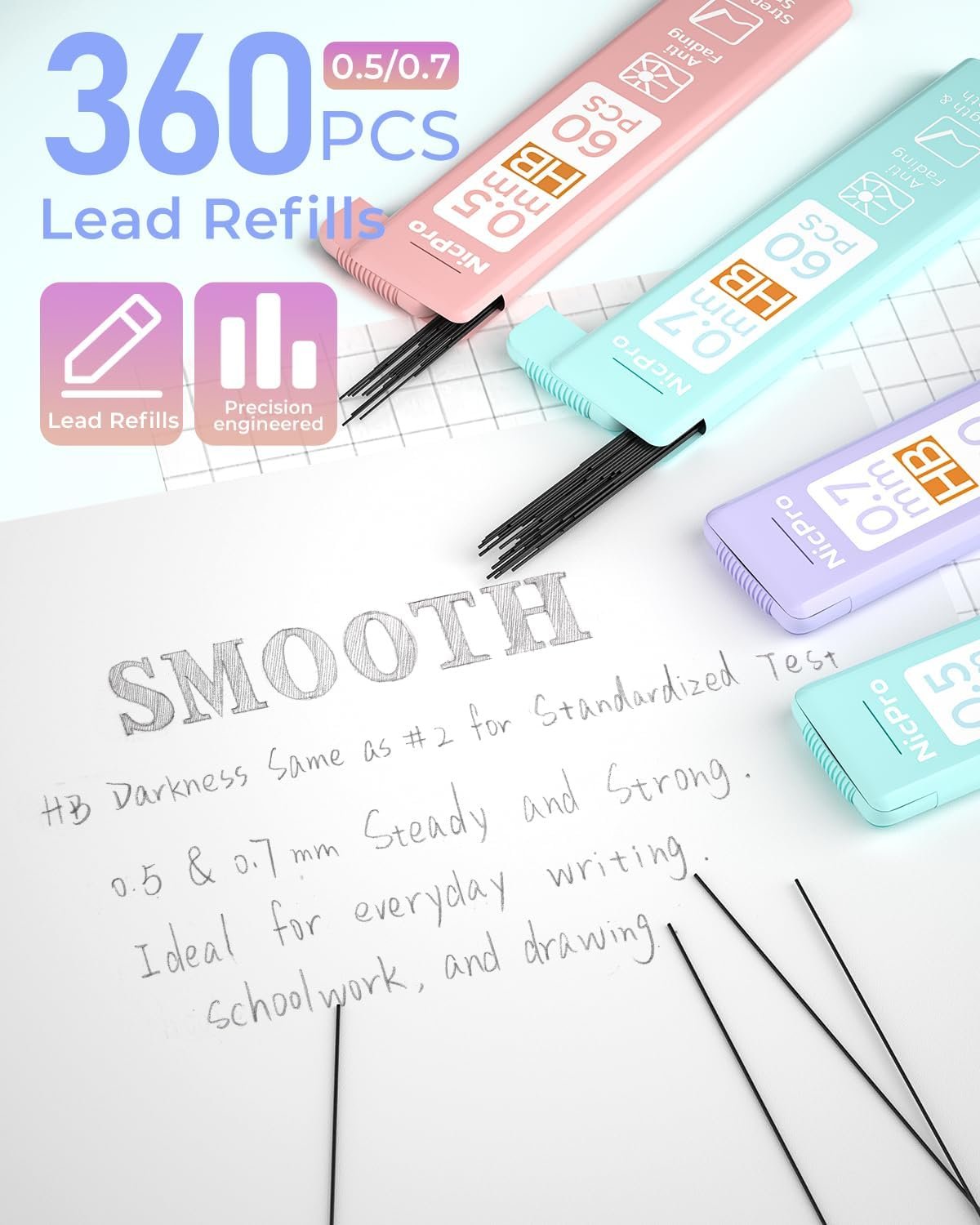 Nicpro 6PCS Pastel Cute Mechanical Pencil Set, Mechanical Pencils 0.5 & 0.7 mm with 6 Tubes HB Pencil Leads, 3PCS Erasers and 9PCS Eraser Refills, Aesthetic School Supplies Stuff for Girls Writing