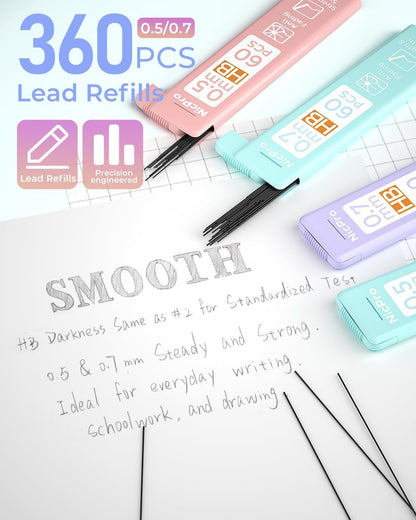 Nicpro 6PCS Pastel Cute Mechanical Pencil Set, Mechanical Pencils 0.5 & 0.7 mm with 6 Tubes HB Pencil Leads, 3PCS Erasers and 9PCS Eraser Refills, Aesthetic School Supplies Stuff for Girls Writing