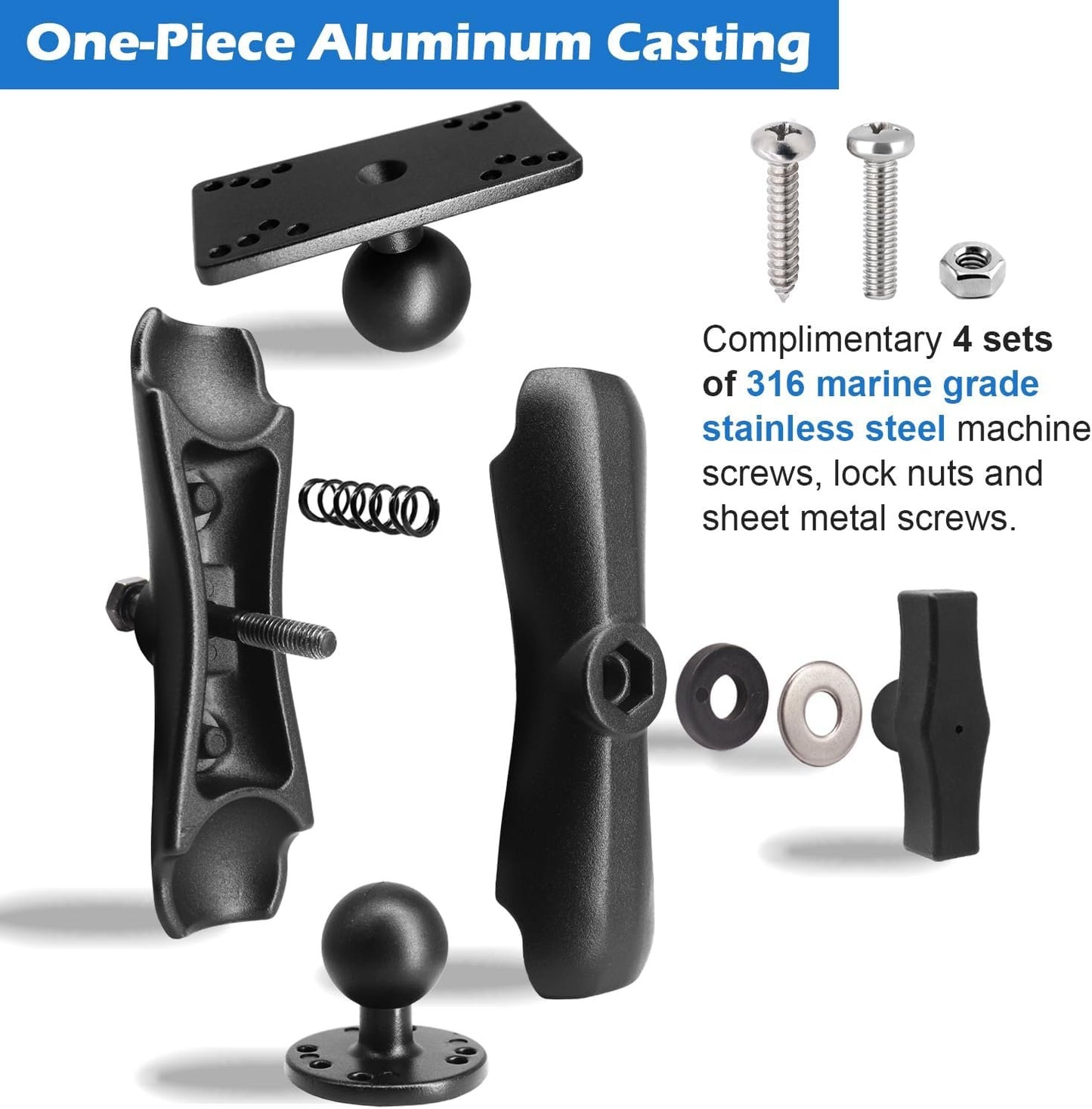 WINDFRD Aluminum 1.5" Ball Fish Finder Mount for Hummingbird Helix 5,7, etc., C Size Universal Marine Electronics Mount, Compatible with RAM, Arkon, iBolt and More