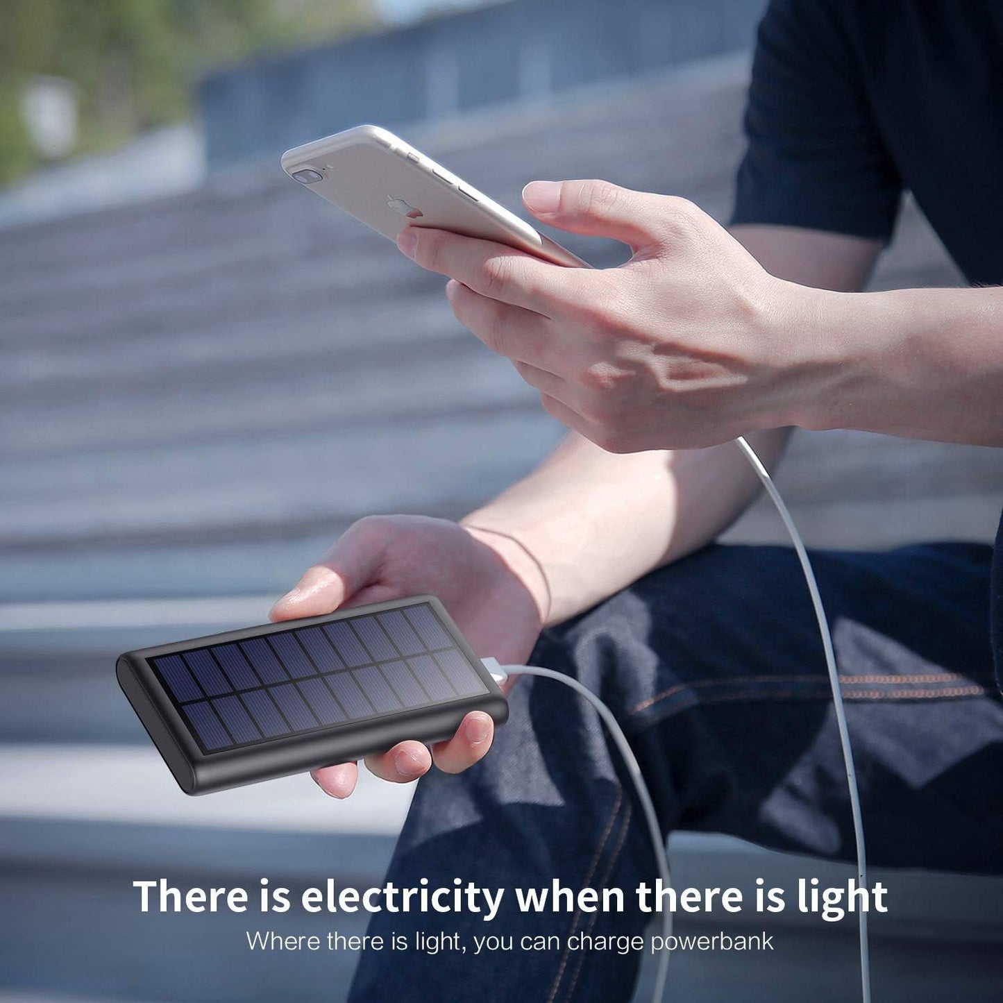 Solar Charger,26800mAh Solar Battery Power Bank Portable Panel Charger with LEDs and 2 USB Output Ports External Battery Pack for Camping Outdoor for Smartphone, Tablet, Android Cellphone Black