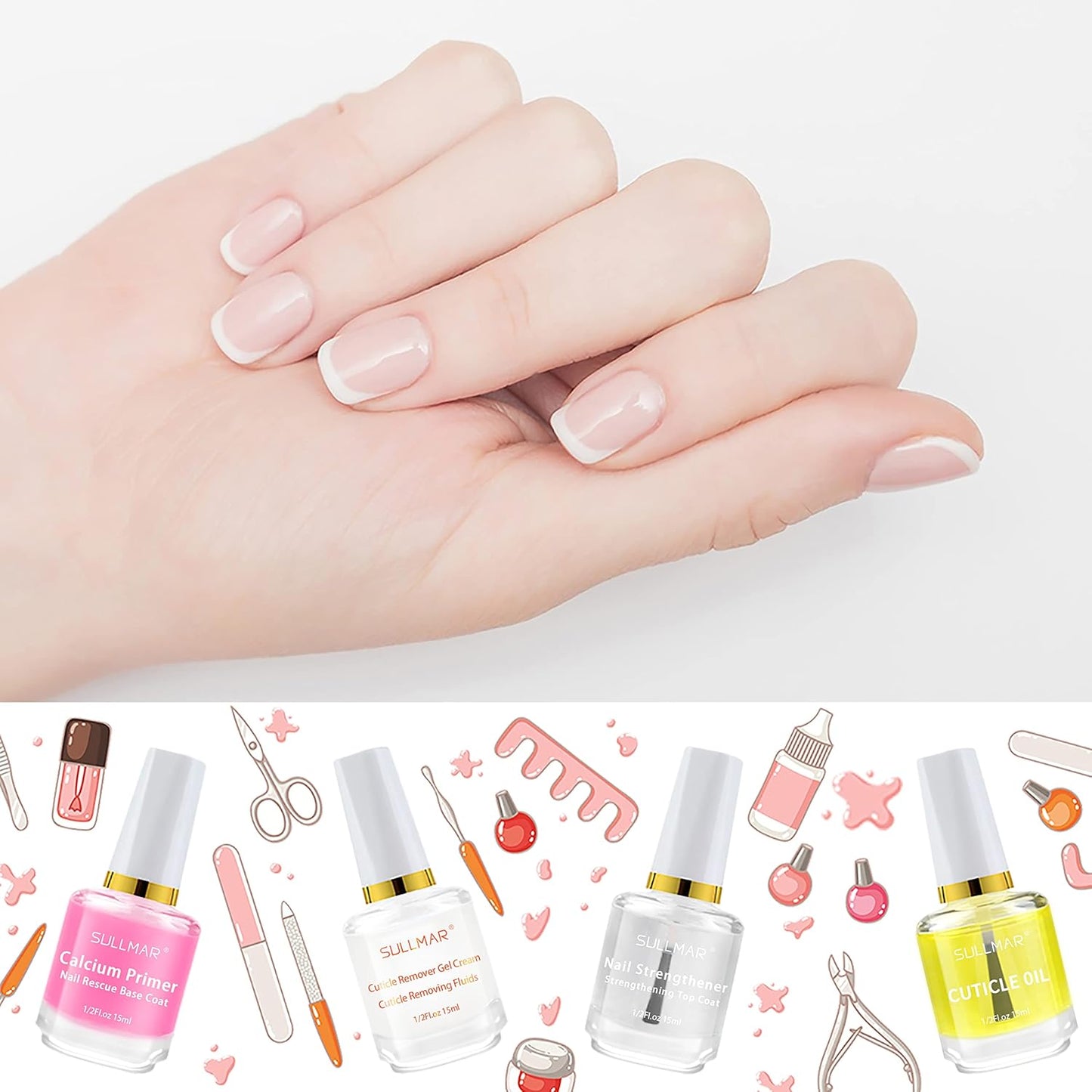 Nail Cuticle Oil Nail Repair Nail Hardener Nail Strengthener Nail Rescue Calcium Primer for Thin Nails Growth Nail Repair Nail Care Kit with Cuticle Oil Cuticle Remover Gel Cream 4in1