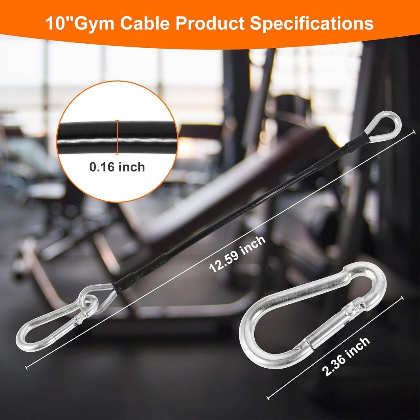 Aoheke Gym Extension Cables 10" Long - Compatible with Home Gym Machines - Accessories for Lat/Tricep Pull Down & Leg Extensions (1 Pair) - Extend Your Workout Angle