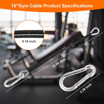 Aoheke Gym Extension Cables 10" Long - Compatible with Home Gym Machines - Accessories for Lat/Tricep Pull Down & Leg Extensions (1 Pair) - Extend Your Workout Angle