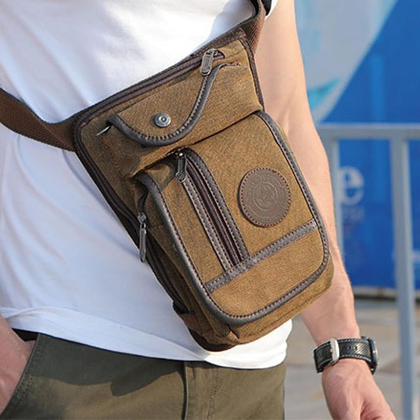 EquiPouch Riding Pouch Effortless Riding Gear Hip Bum Oxford Leg Bag, Men Women Outdoor Travel Waist Pack (Dark Brown)