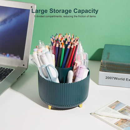 Lolocor 360 Degree Rotatable Pen Holder - Office Desk Organizer Pencil Holder for Desk Multi-Functional Pencil Cup Desktop Stationary Organizer Storage for Office School Home Art Supplies Dark Blue