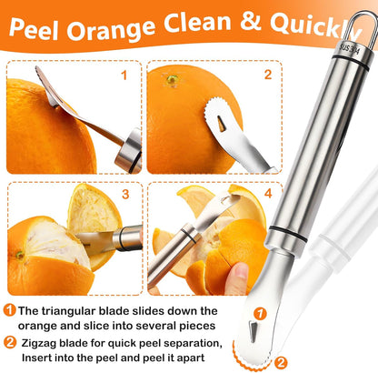 Stainless Steel Orange Peeler | Easy to Peel | Long Handle Orange Citrus Peeler Tool | Triangular-Blade & Zigzag-Shovel Orange Peeler Gadget