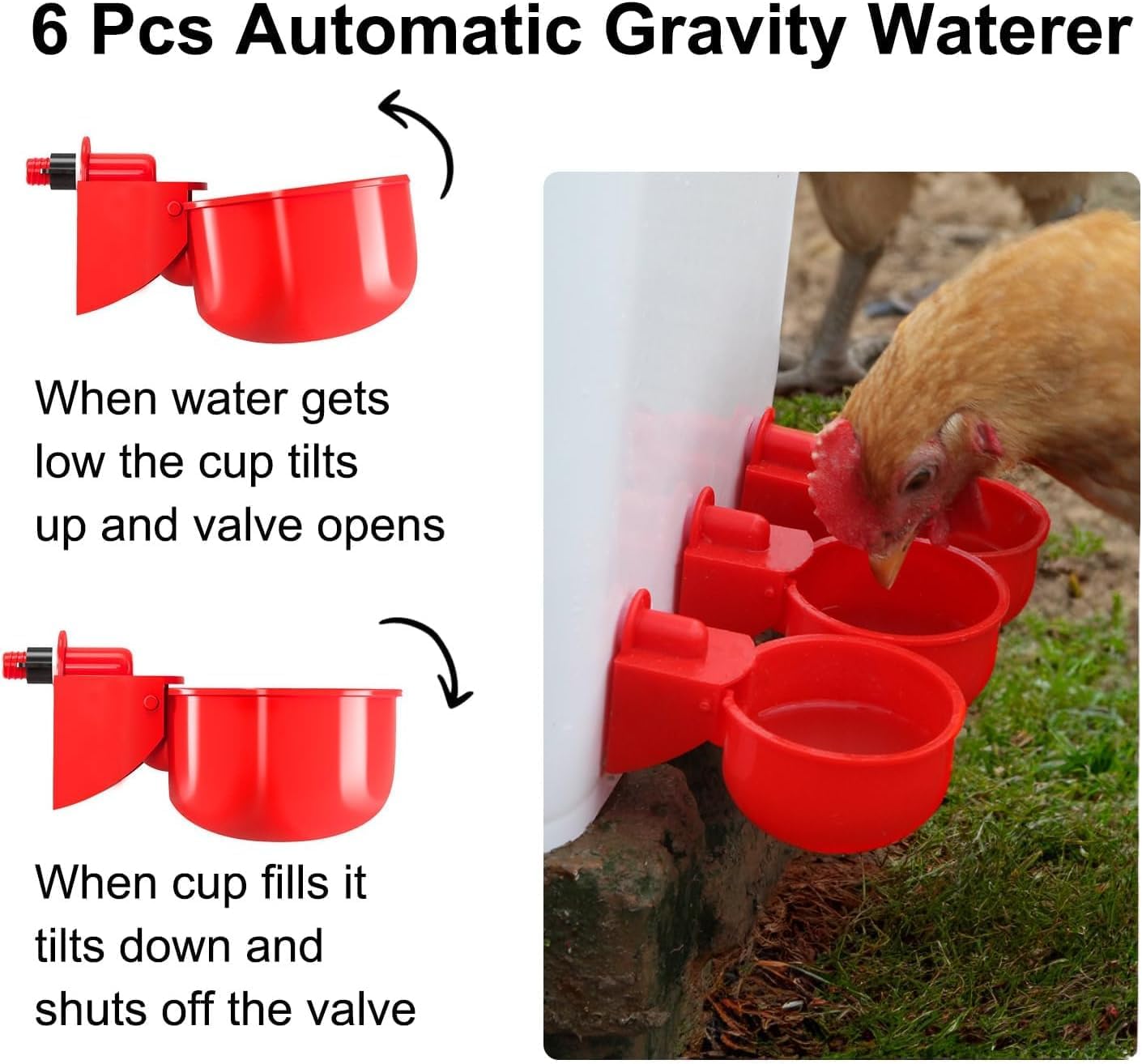 Chicken Feeder No Waste Automatic Poultry Feeder DIY Chicken Feeders and Waterer Set 6 Chicken Feeders Ports with 6 Chicken Water Cups Auto Chicken Feeder Kit