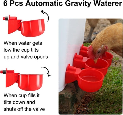Chicken Feeder No Waste Automatic Poultry Feeder DIY Chicken Feeders and Waterer Set 6 Chicken Feeders Ports with 6 Chicken Water Cups Auto Chicken Feeder Kit