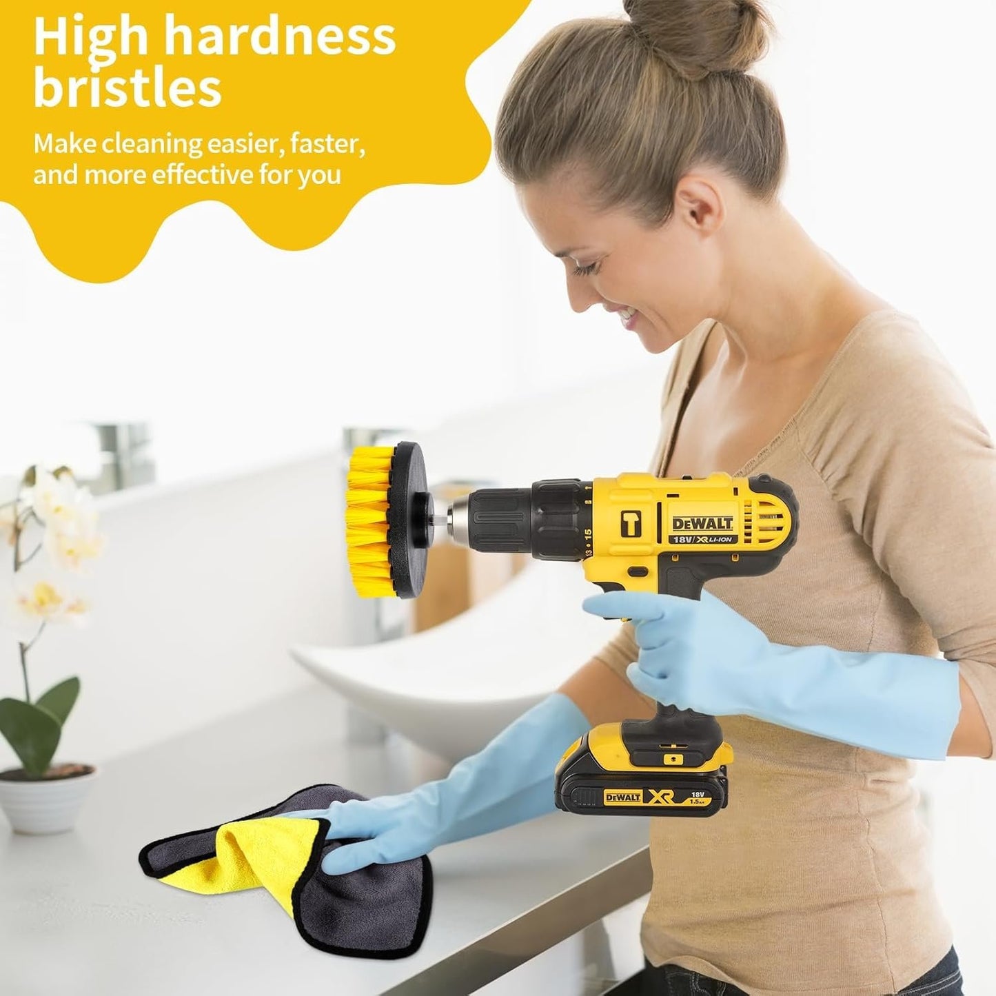 CIRULLI 27 Pieces Rotary Cleaning Brush, Electric Cleaning Brush, Wheel Brush Kit for Drills, Rims, Corners, Brushes for Kitchen, Bathroom and Car, Yellow