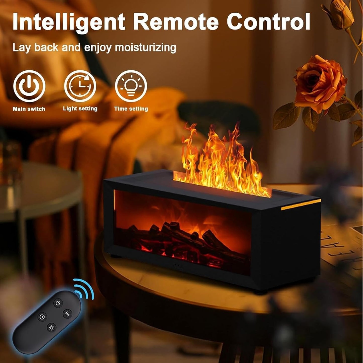 Fireplace Diffuser - 7 Colors Fire Air Humidifier, Off Protection Fire Diffuser | Fragrance Oil Diffuser with Remote Control, Fireplace Aromatherapy Diffuser Effect, Cool Mist Humidifier for Studios