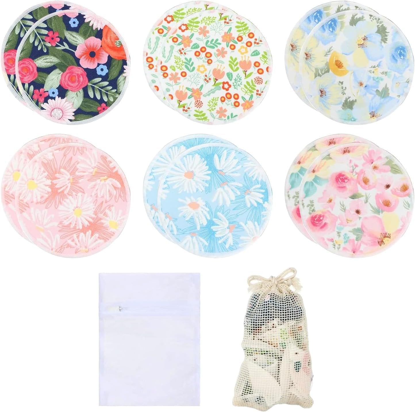 ZONEY 12Pcs Reusable Breast Pads, Bamboo Nursing Pads with Wet and Laundry Bag Floral Nipple Pads Breastfeeding, Nursing Pad Absorbent Pads for Breastfeeding Maternity (Flower)