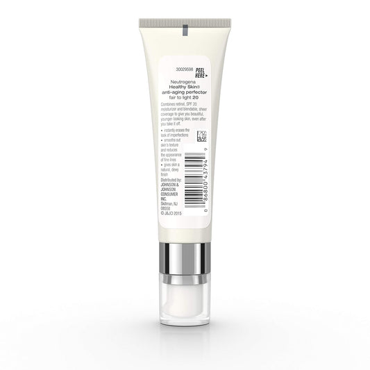 Neutrogena Retinol Treatment and Tinted Facial Moisturizer, Healthy Skin Anti-Aging Perfector with Broad Spectrum SPF 20 Sunscreen with Titanium Dioxide, 20 Fair to Light, 1 fl. oz