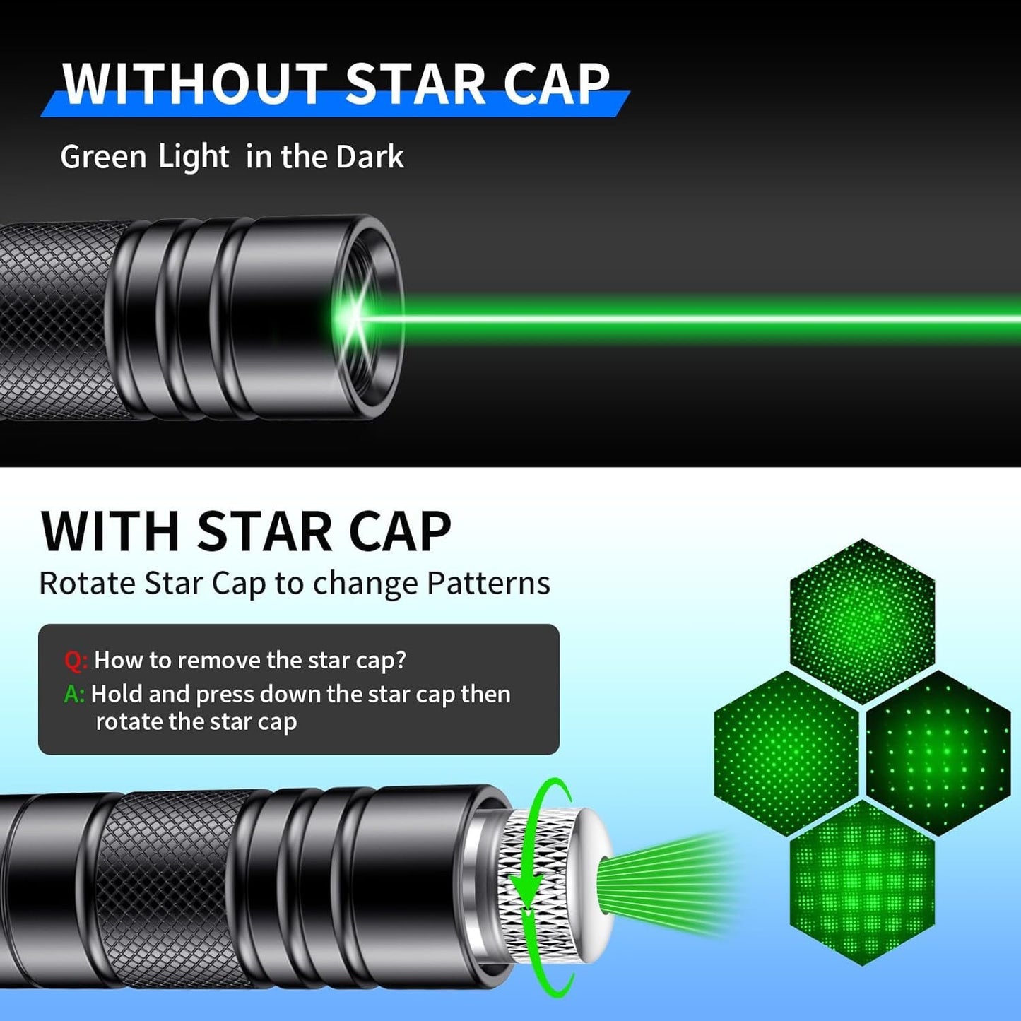 Powerful Green Rechargeable Flashlight, 2* Pack High Power Tactical Flashlight with Adjustable Focus, Long Distance Range Led Flashlight for Night Astronomy Outdoor Camping, Ideal Box for Man Boy