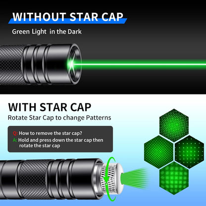 Powerful Green Rechargeable Flashlight, 2* Pack High Power Tactical Flashlight with Adjustable Focus, Long Distance Range Led Flashlight for Night Astronomy Outdoor Camping, Ideal Box for Man Boy