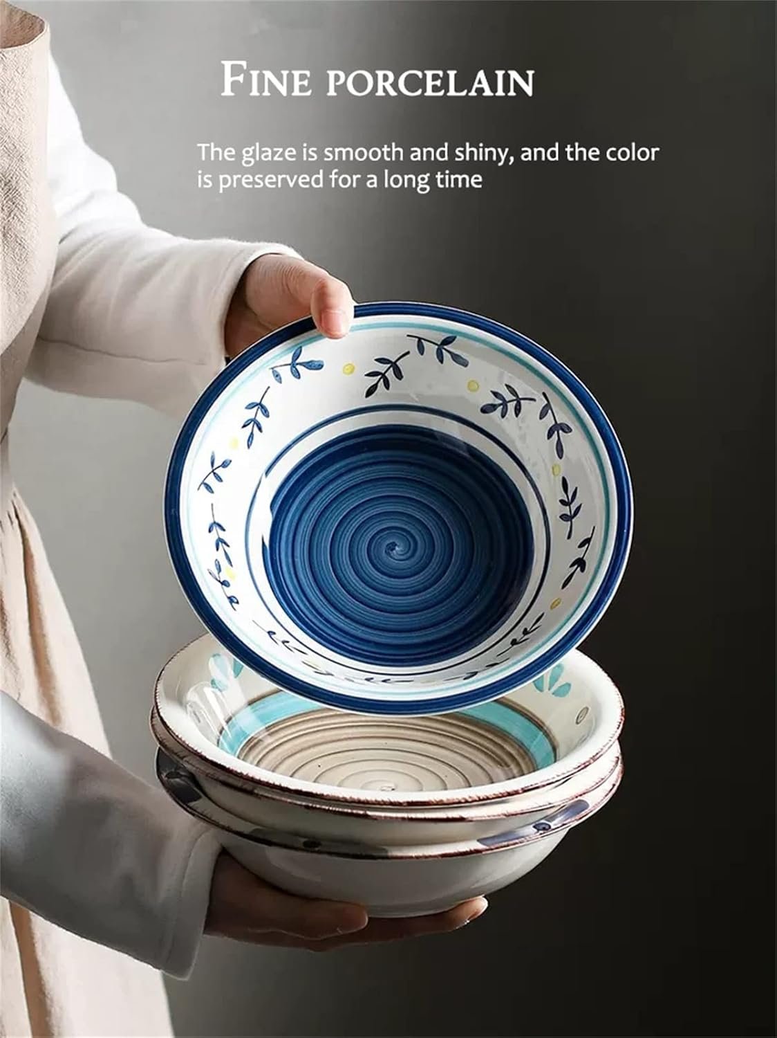 Pasta Bowl Dinnerware for Kitchen - Ceramic Cereal Bowls 26 OZ Ramen Bowl Microwave and Dishwasher Safe BPA Free E-CO Friendly Deep Soup Bowl for Cereal, Salad, Soup, Rice, Noodle (Color : A)