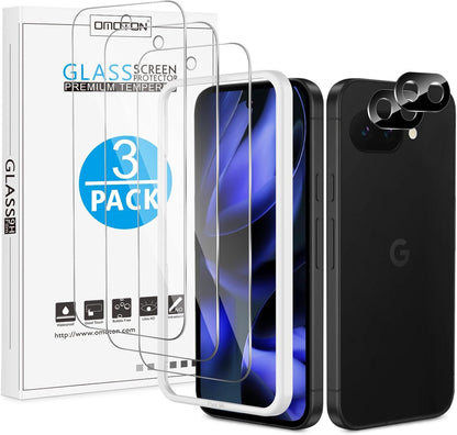 OMOTON 3+2 Pack for Google Pixel 9a Screen Protector, 3 Pack Tempered Glass Screen Protector with 2 Pack Camera Lens Protector for Pixel 9A 2025 Release, Case Friendly/Fingerprint Support
