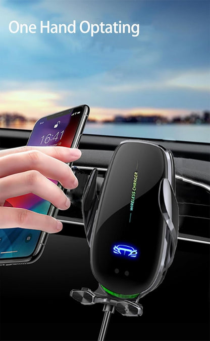 Basecn Upgraded 15W Fast Wireless Phone Charger, Car Wireless Charger, Phone Holder, Auto-Clamping Senser, 1000 Times Opening Without Power, Suit for Cars, Office, Kitchen (Black&Clip)