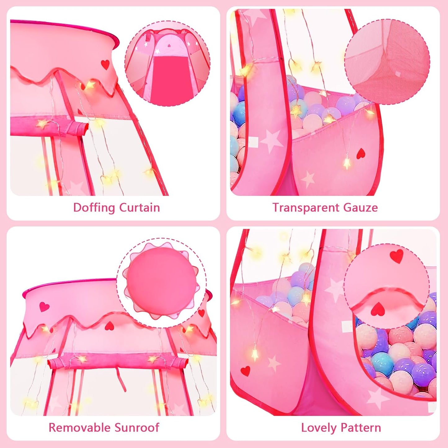 TooyBing Pop Up Princess Tent with Star Light, Toys for 1 2 3 Year Old Girl Birthday Gift, Ball Pit for Baby 12-18 Month, Foldable Kids Play Tent for Toddler 1-3, One Year Old Girl Toy Indoor Outdoor