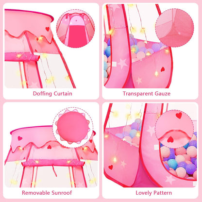 TooyBing Pop Up Princess Tent with Star Light, Toys for 1 2 3 Year Old Girl Birthday Gift, Ball Pit for Baby 12-18 Month, Foldable Kids Play Tent for Toddler 1-3, One Year Old Girl Toy Indoor Outdoor
