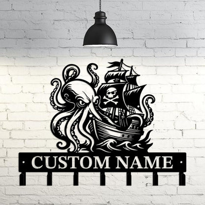 Casebrick Custom Pirate Metal Wall Hooks,Key Holder- Personalized Iron Wall Decor for Keys, Coats & Home Organization (Black, Decorative Wall Hooks for Entryway, Bedroom, Office) (Style A)