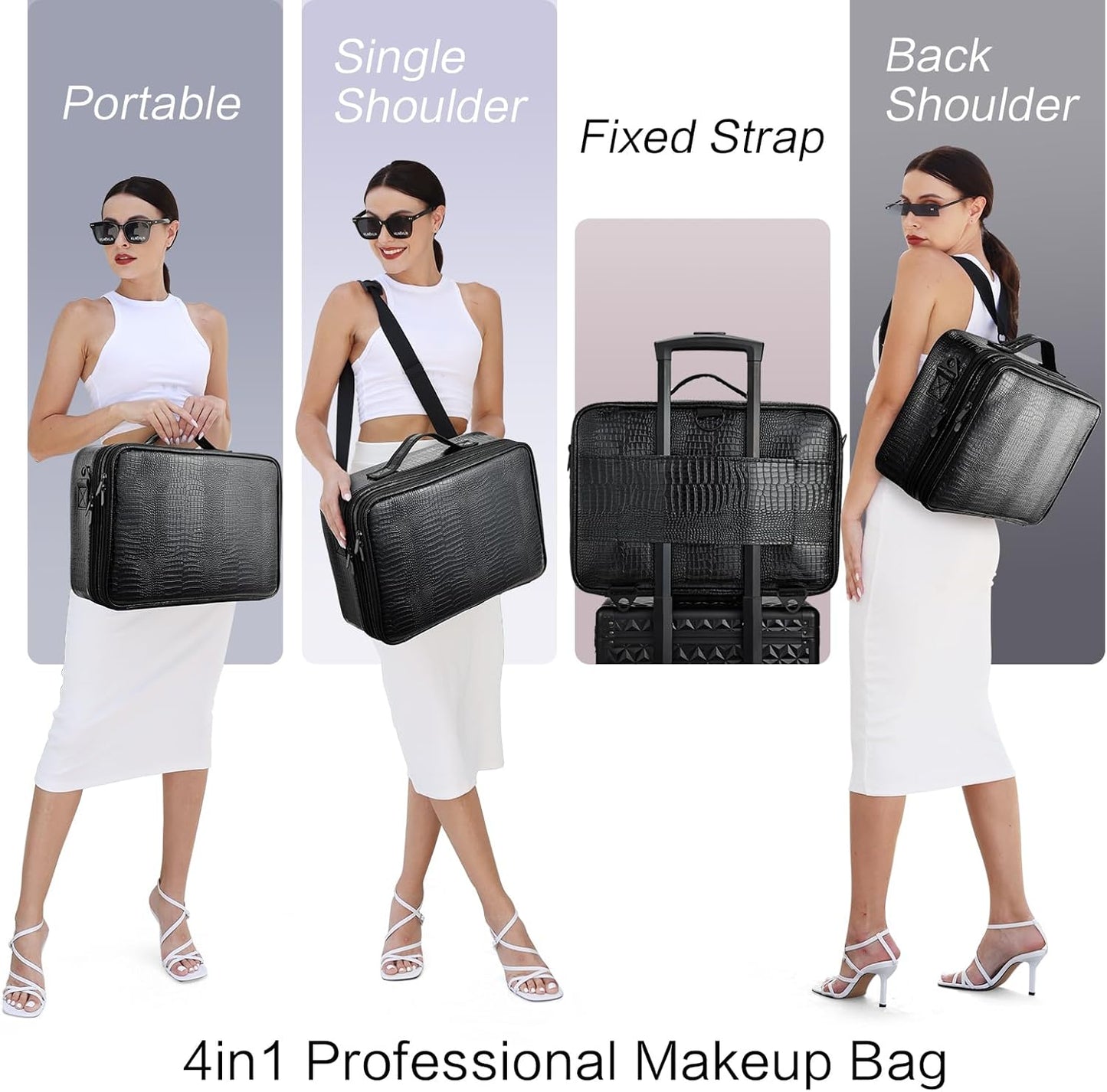 Professional Makeup Bag Large Women's Beauty Case Cosmetic Bag Makeup Bag Makeup Case, Black