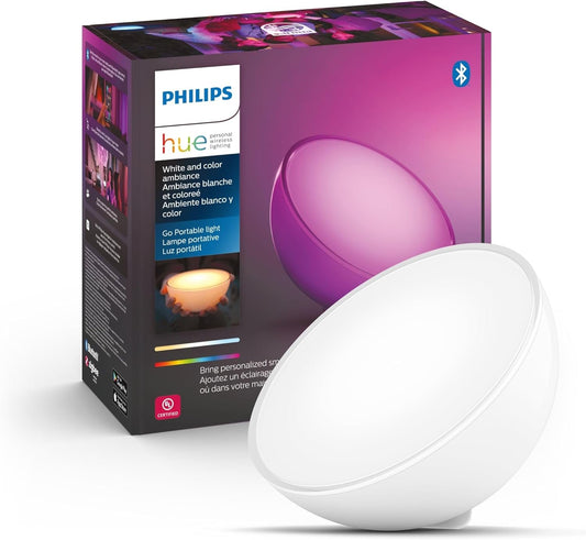 Philips Hue Go Smart Portable Dimmable Table Lamp, White - White and Color Ambiance LED Color-Changing Light - 1 Pack - Indoor and Outdoor Use - Control with Hue App or Voice Assistant