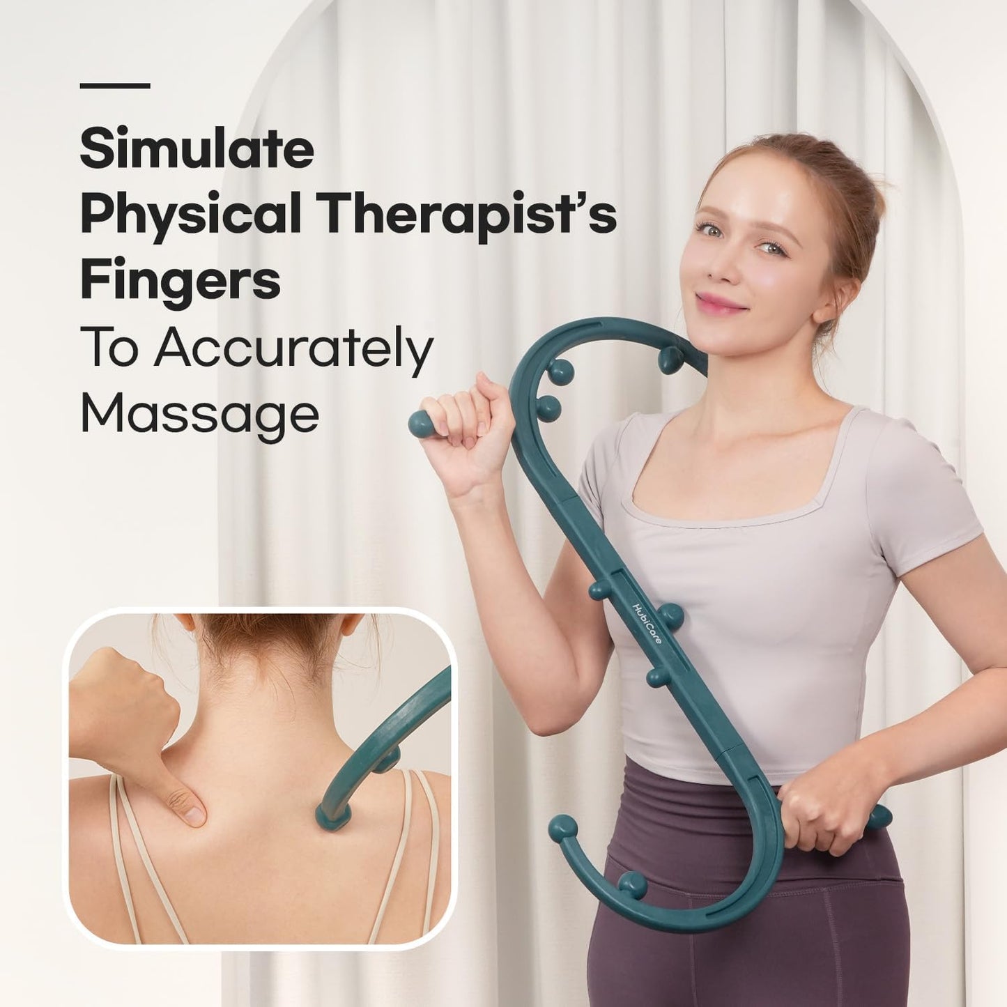 HubiCare Massage Stick, Massage Trigger Point Cane, Body Deep Tissue, Handheld Back, Neck, Shoulder, Leg and Feet, Muscle Release Tool Self Massage Hook Cane for Women & Men (Green)