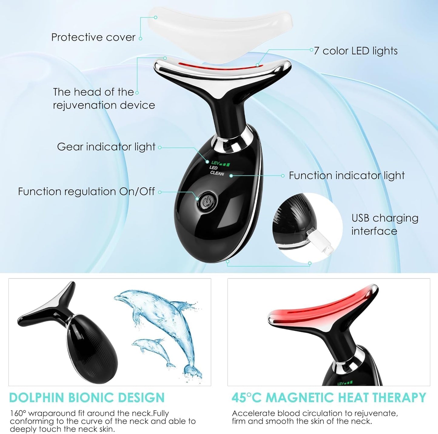 Red-Light-Therapy-for-Face and Neck, Facial Massager for Face and Neck, Face culpting Tool with 7 Color, at-Home Face Tool for Skin Care (Black)
