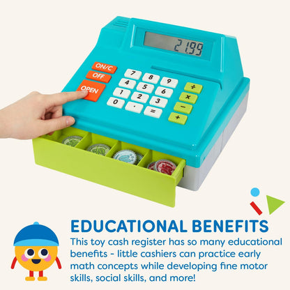Battat Toy Cash Register For Kids, Toddlers - 48Pc Play Register With Toy Money, Credit Card - Blue Calculating Cash Register - Pretend Play Toy - 3 Years + - Blue Calculating Cash Register