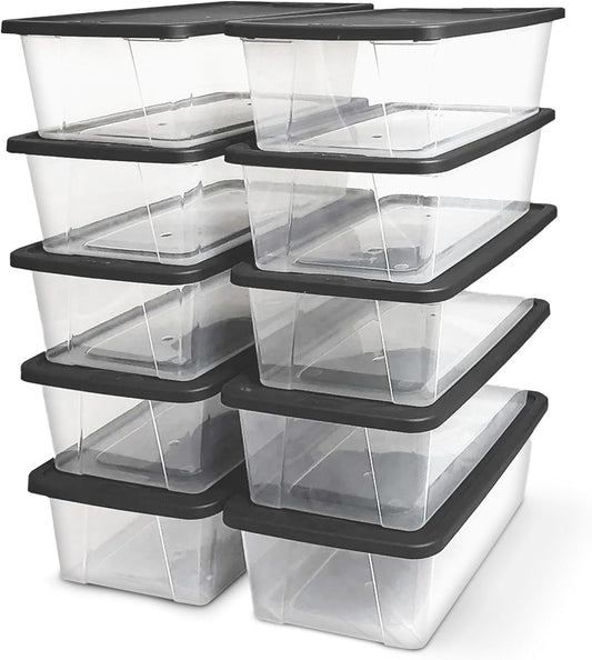 HOMZ Snaplock Stackable 6 Quart Clear Organizer Storage Container Bin with Tight Seal Gray Lid for Home Organization, 10 Pack