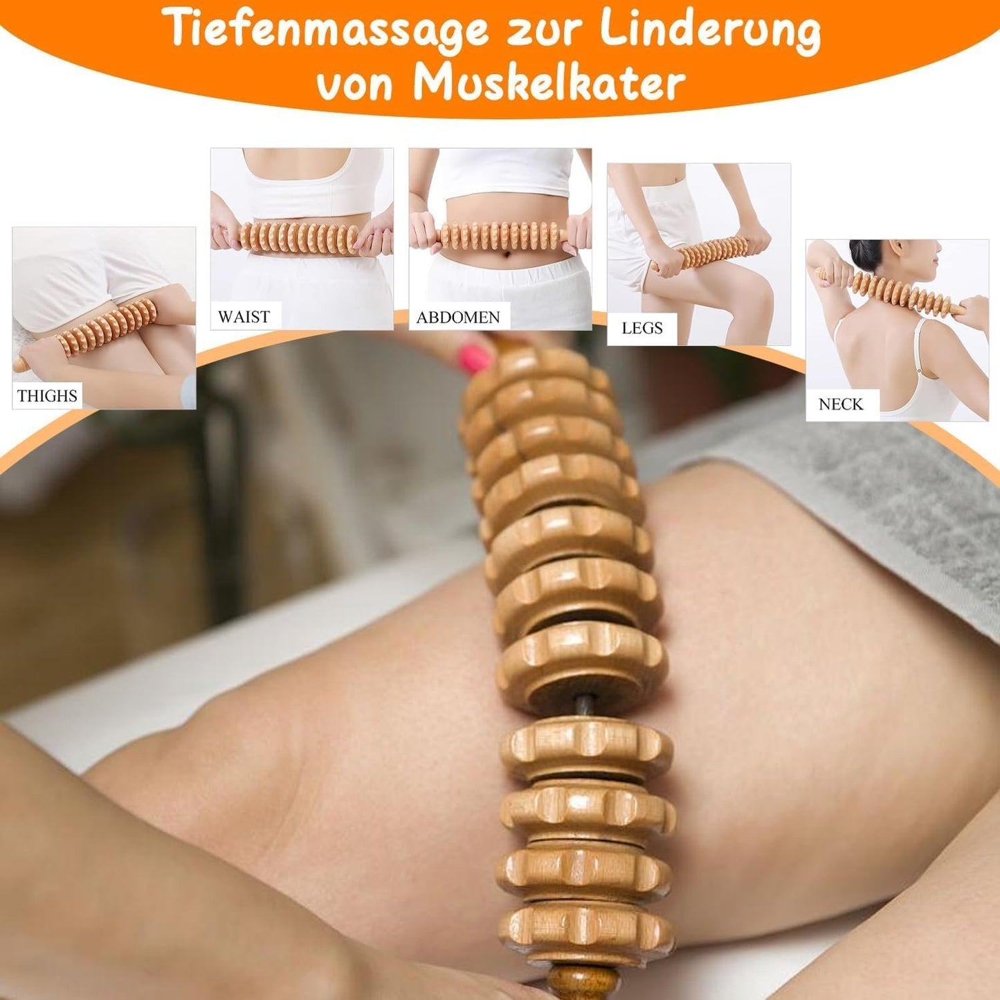 Wooden Massage Roller, Gua Sha Lymphatic Drainage Massager, Curved Wood Therapy Massage Roller, Roller Gua Sha for Back, Muscle Pain Relief and Body Shaping,Natural Massager for Women and Men