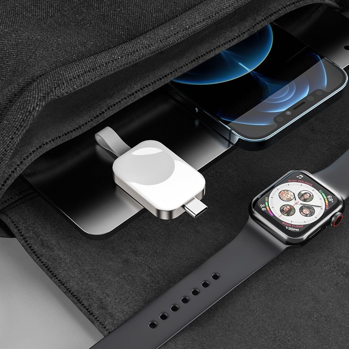 MMOBIEL Wireless Charger Compatible with Apple Watch - Compact USB-C Travel Charger for Apple iWatch - Magnetic Fast Charging Also Compatible with AirPods
