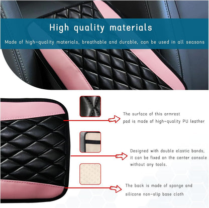 Dickno Car Center Console Cushion Pad, Universal Leather Waterproof Armrest Seat Box Cover, Comfortable Auto Armrest Cover Protector, Car Interior Decor Accessories for Most Vehicles (Pink)