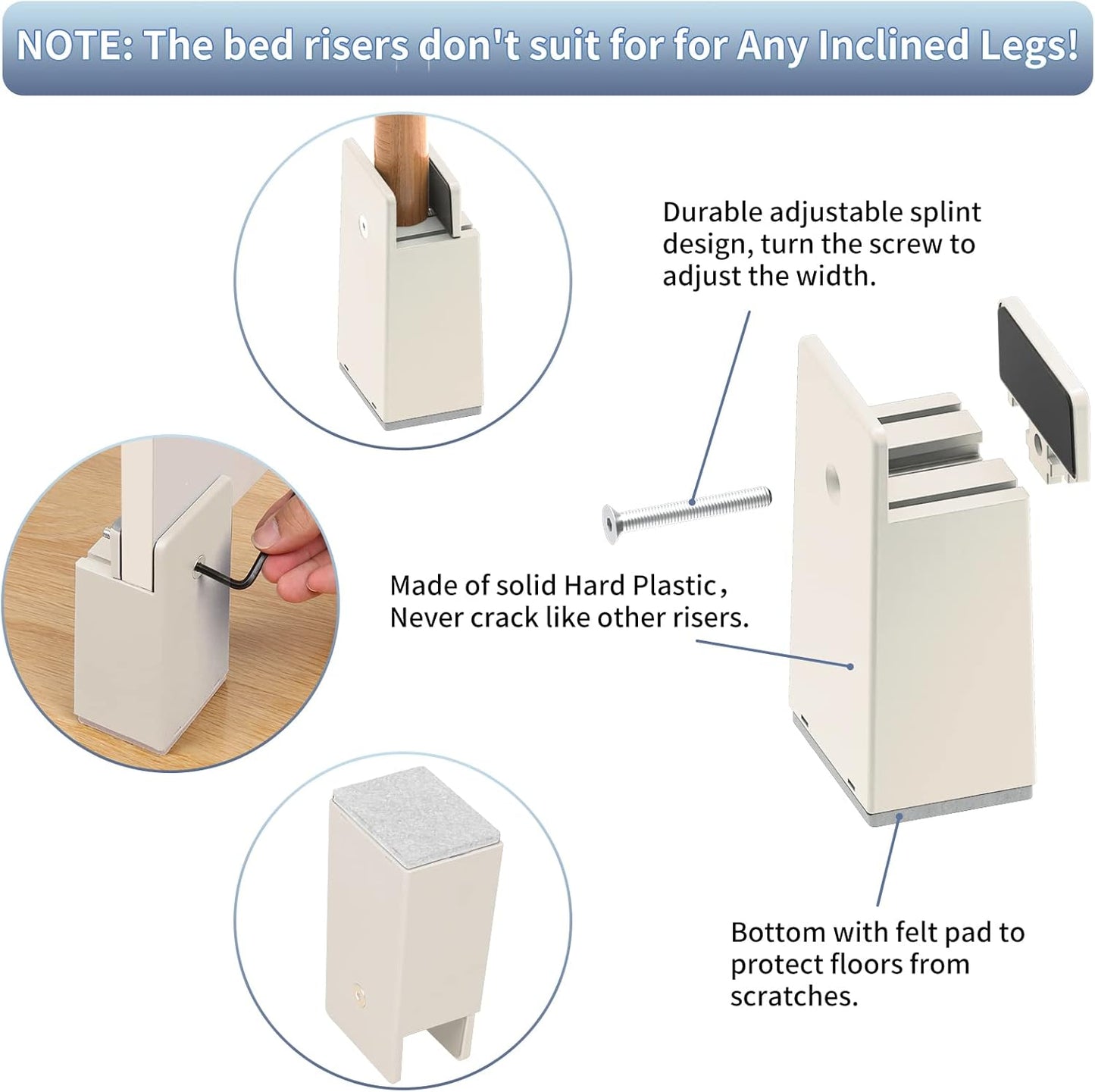RCHYFEED Furniture Riser Height 10cm Adjustable Screw Clamp, 4 Inch Bed Riser Riser, Furniture Legs Space Saver Protects Floor, Feet for Bed Sofa and Cabinets