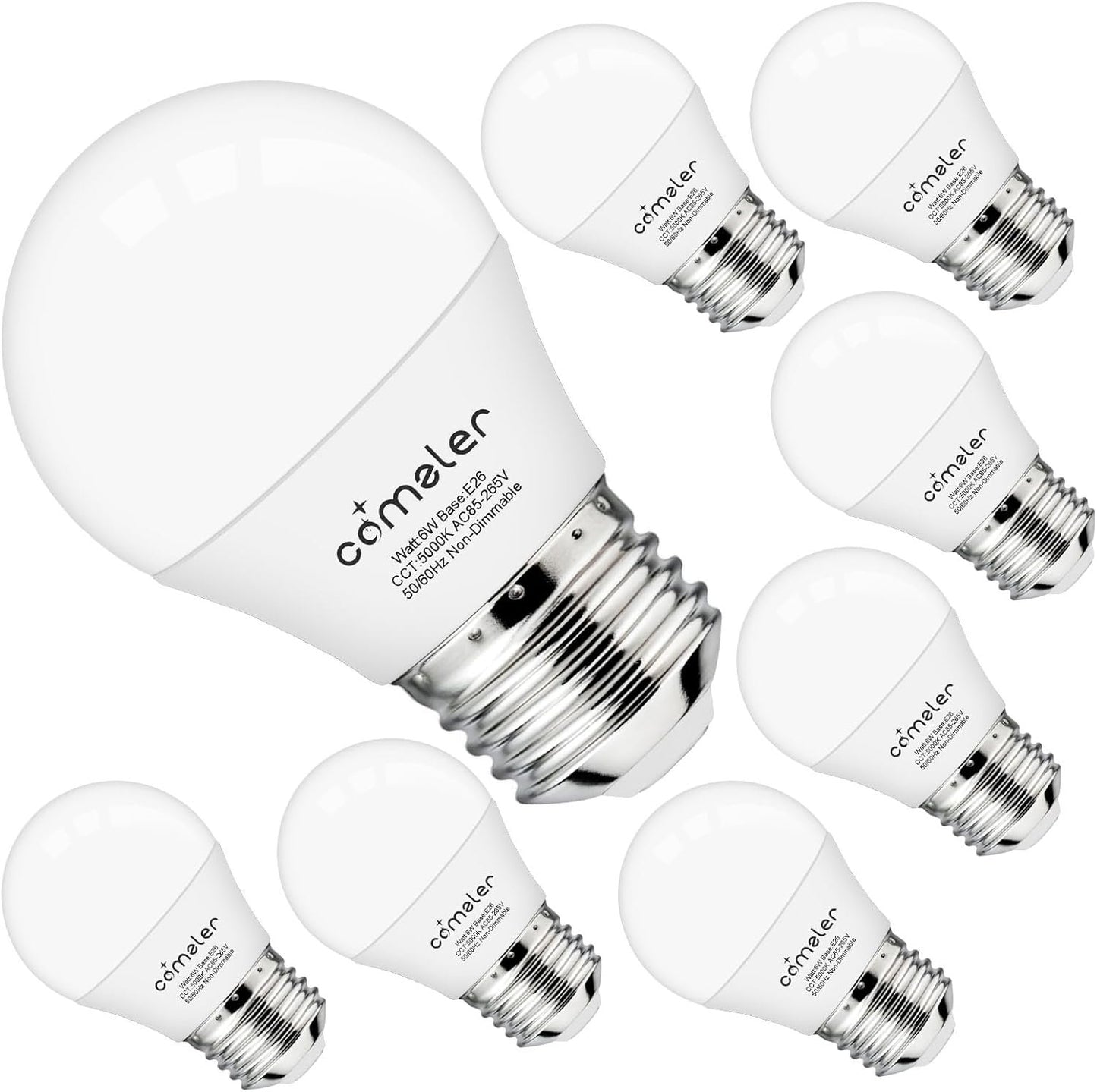 comzler 6W A15 LED Bulb Daylight 60 Watt Equivalent, E26 Medium Screw Base Small Light Bulb Cool White 5000K, Home Lighting Decorative Ceiling Fan Light Bulbs Non-Dimmable, Pack of 8