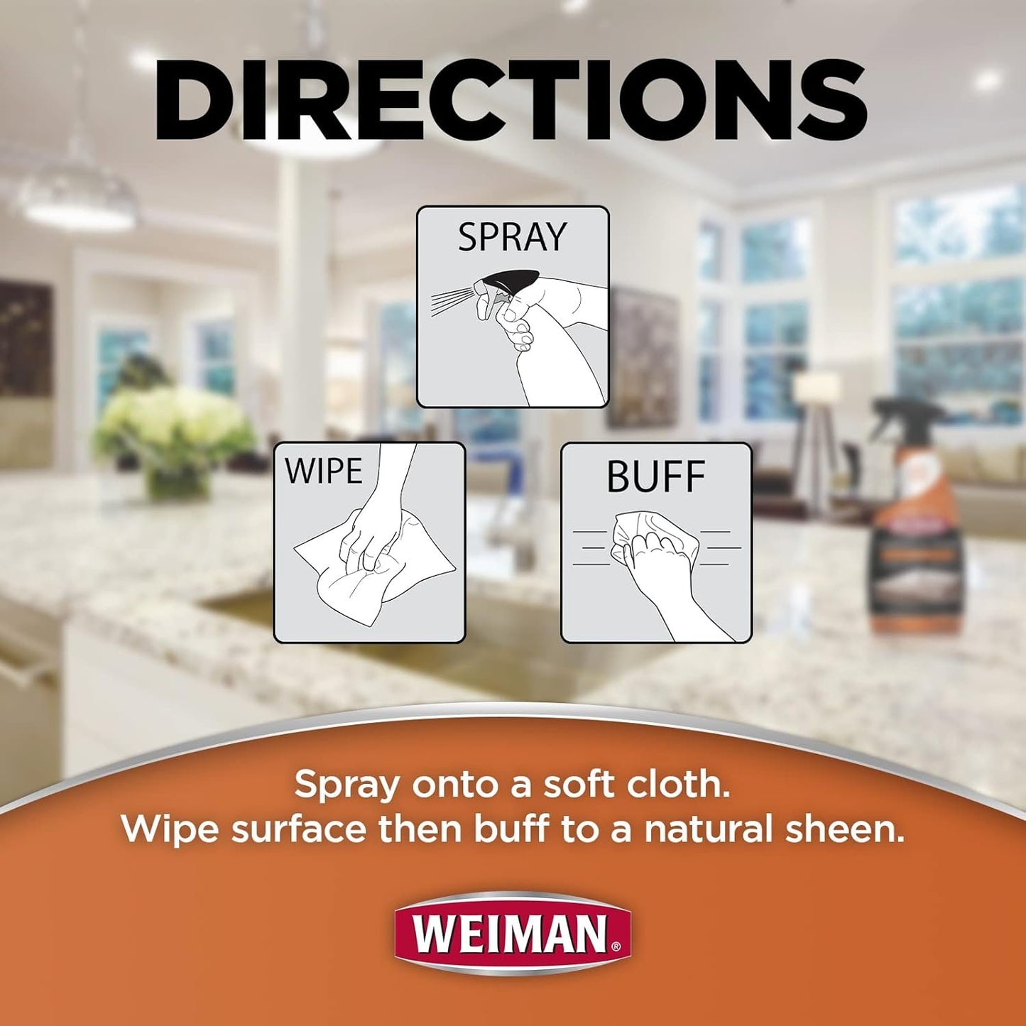 Weiman Granite Cleaner Polish and Protect 3 in 1-2 Pack - Streak-Free, pH Neutral Formula for Daily Use on Interior & Exterior Natural Stone w/Micro Fiber Towel