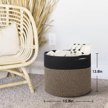 INDRESSME Large Baskets Storage Organization for Blanket Home Décor,Woven Laundry Baskets for clothes, Towel, Nursery Toy Storage Bin, 15.8"x15.8"x13.8"