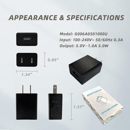 SinitoAula 5V1A USB Charger Block for Wall Outlet (UL Certified, Black, 3pcs), 5W Power Adapter Plug for Cell Phones, Tablets, Earphones, Power Banks, Smart Wearables, Toys and More Electronic Gadgets
