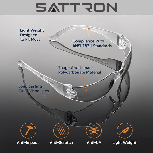 Clear Safety Glasses Bulk of 50, ANSI Z87.1 Eye Protection for Women Men, Scratch & Impact Resistant Protective Glasses, Ideal for Lab, Construction, Shooting