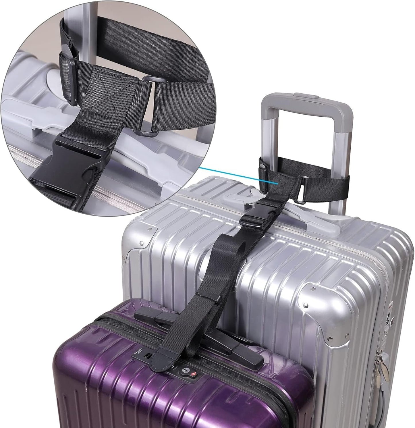 2 Pack Add a Bag Luggage Strap,Ling-Luo Adjustable Suitcase Belt Travel Attachment Travel Accessories for Connect Your 3 Luggages, Black