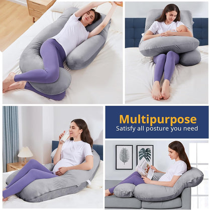 SASTTIE Pregnancy Pillow for Sleeping, U Shaped Body Pillow Side Sleeper Pregnancy Must Haves, Maternity Pillow for Pregnant Women, 57'' Full Pregnant Pillow with Removable Velvet Cover, Grey