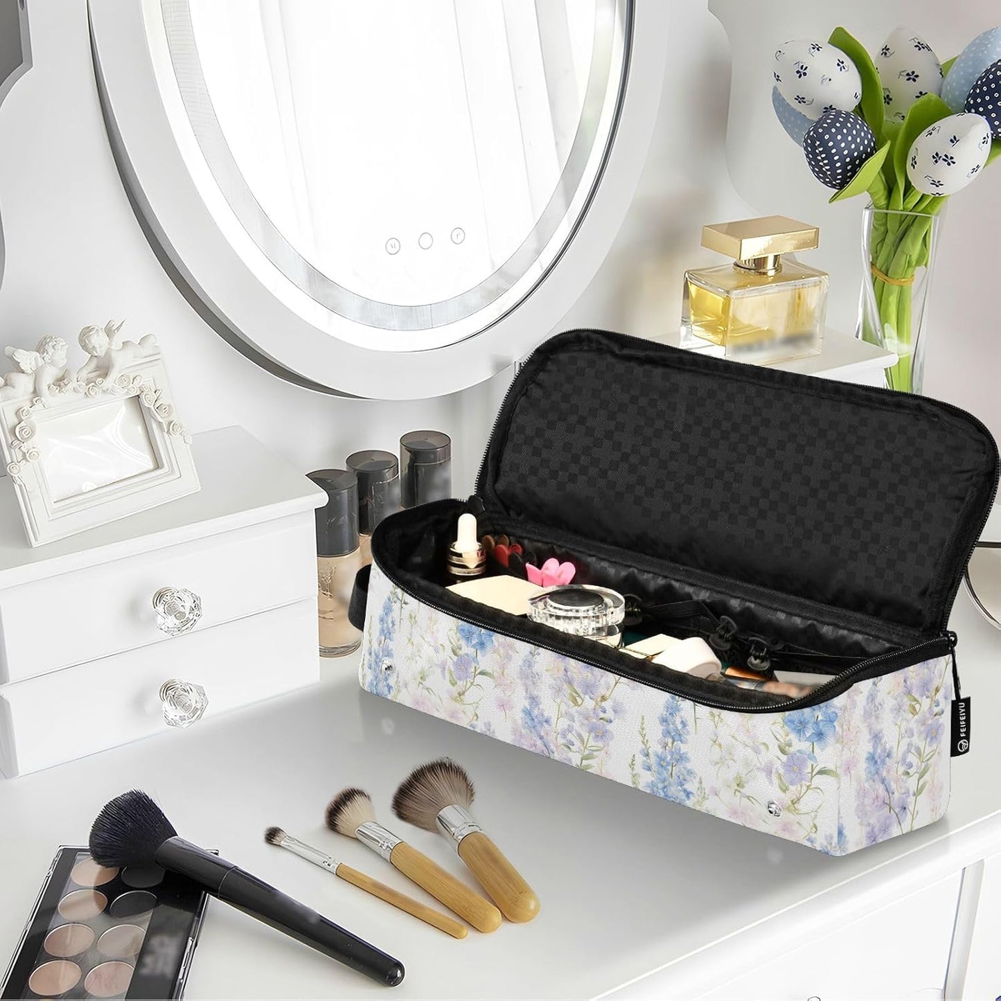 Organizzatore 2 in 1 per strumenti per capelli, con tappetino rimovibile resistente al calore, custodia da viaggio a doppio strato per utensili caldi e accessori per la cura dei capelli, borsa da