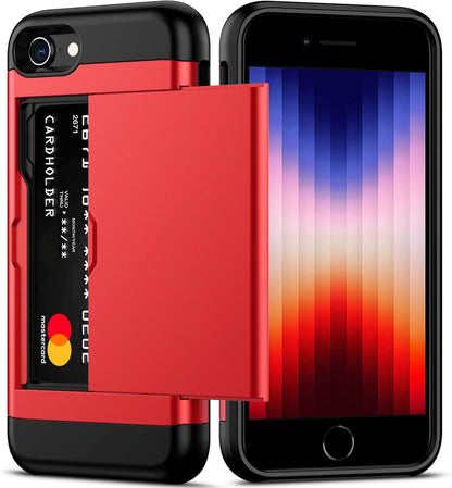 Nvollnoe iPhone SE 2022/SE 2020/7/8 Case with Card Holder: Heavy Duty Protective Dual Layer Shockproof Wallet Case for iPhone SE 3rd/2nd/7/8-4.7'' (Red)