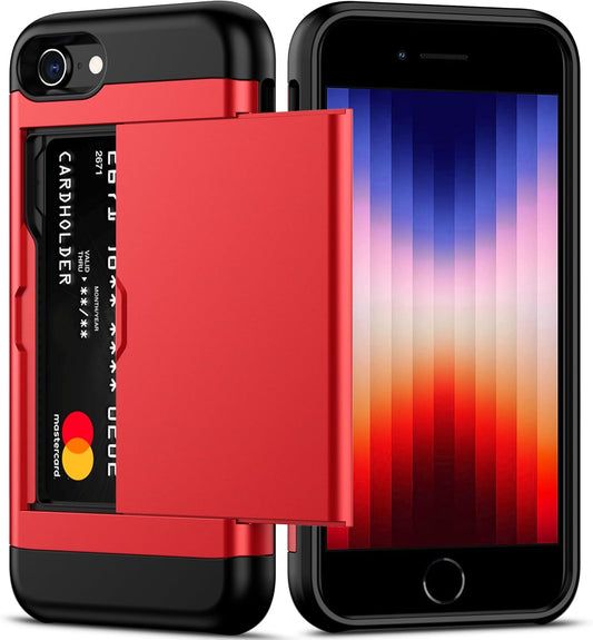 Nvollnoe iPhone SE 2022/SE 2020/7/8 Case with Card Holder: Heavy Duty Protective Dual Layer Shockproof Wallet Case for iPhone SE 3rd/2nd/7/8-4.7'' (Red)