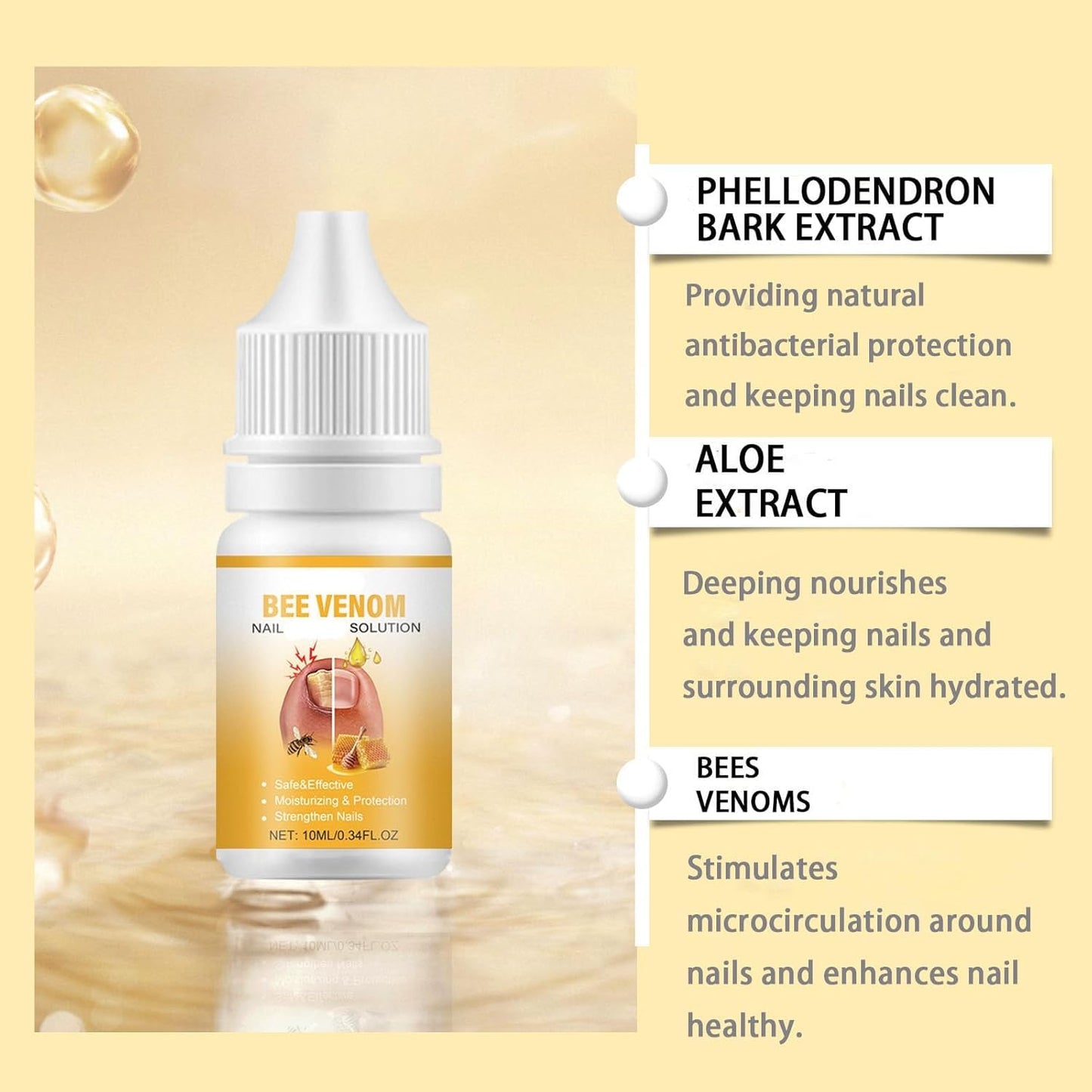 Ape Venom Nail Lenothing Solution, Rafforzante Unghie per Unghie Dannate, Siero di Cura del Veno d'Ape, Fungal Nail Treatment Nail Care Essence (1)